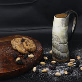 Viking Hot & Cold Coffee Mug | Viking Compass Engraved | Gift Bag | Unique Color Genuine Ox Horn